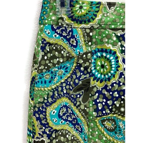 Etcetera Green Paisley Cotton Knee Length Straight Pencil Skirt Size 4 - Picture 4 of 9